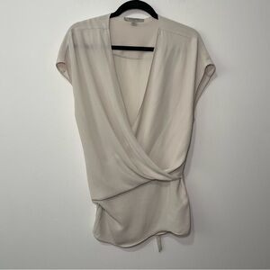 AllSaints Women’s Mia Wrap Blouse Beige Short Sleeve Tie Back minimalist Size L